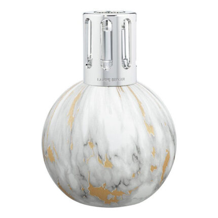 Runde weiße Lampe Berger mit grauer Marmorierung und goldfarbenen Details