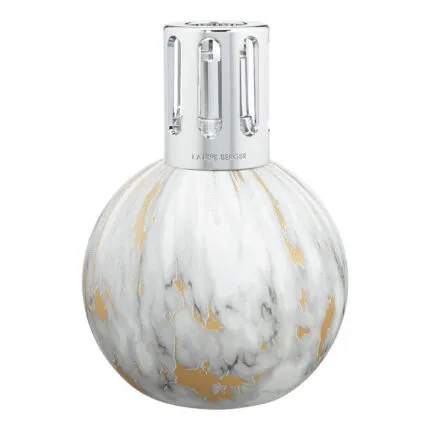 Runde weiße Lampe Berger mit grauer Marmorierung und goldfarbenen Details