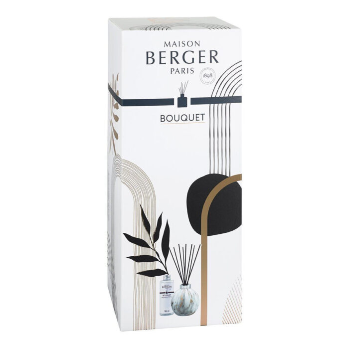 Weiße Maison-Berger-Verpackung mit Aufdruck Bouquet und Diffuserabbildung
