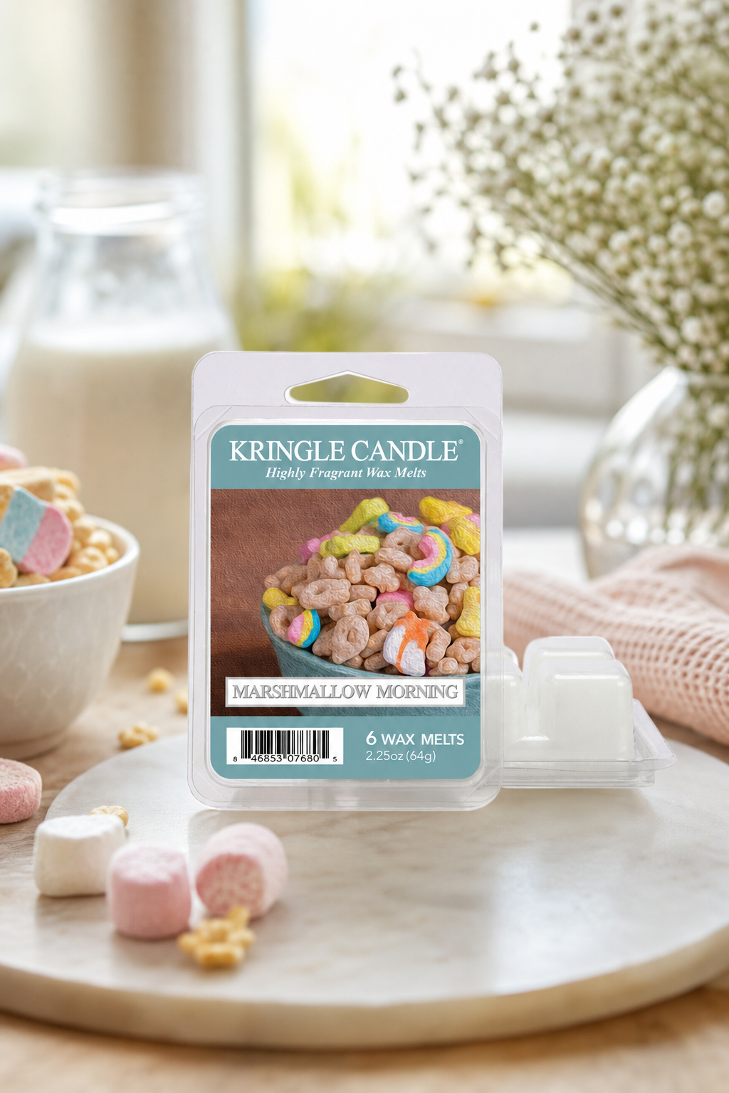 Marshmallow Morning Wax Melts 64g in einer stimmungsvollen Anwendungsszene