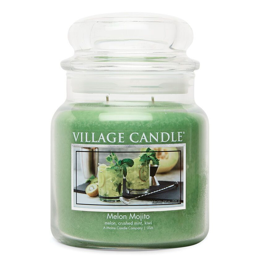 Melon Mojito Kerze im Glas Grüne Melon Mojito Kerze von Village Candle mit durchsichtigem Deckel