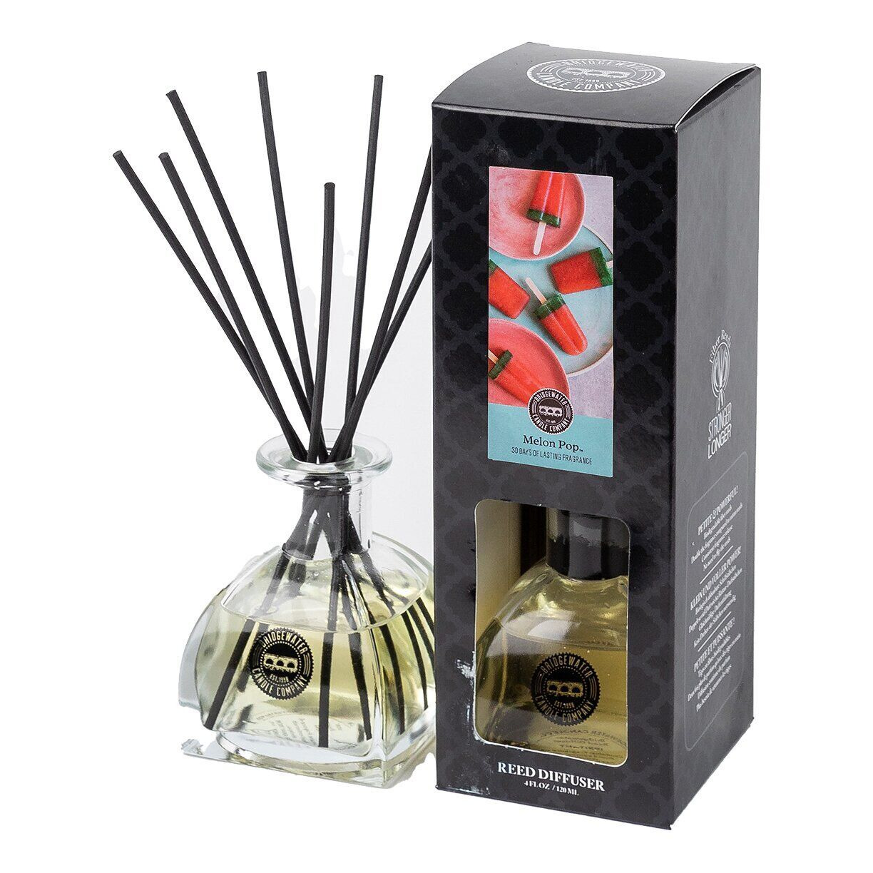 Verpackter Melon Pop Diffuser Melon Pop Reed Diffuser mit Duftstäbchen neben geöffneter Verpackung
