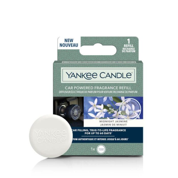 Verpackung und runder Yankee Candle Autoduft-Diffusor für Midnight Jasmine
