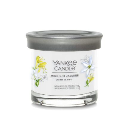 Midnight Jasmine Kerze im Glas mit grauem Deckel und Blumenetikett