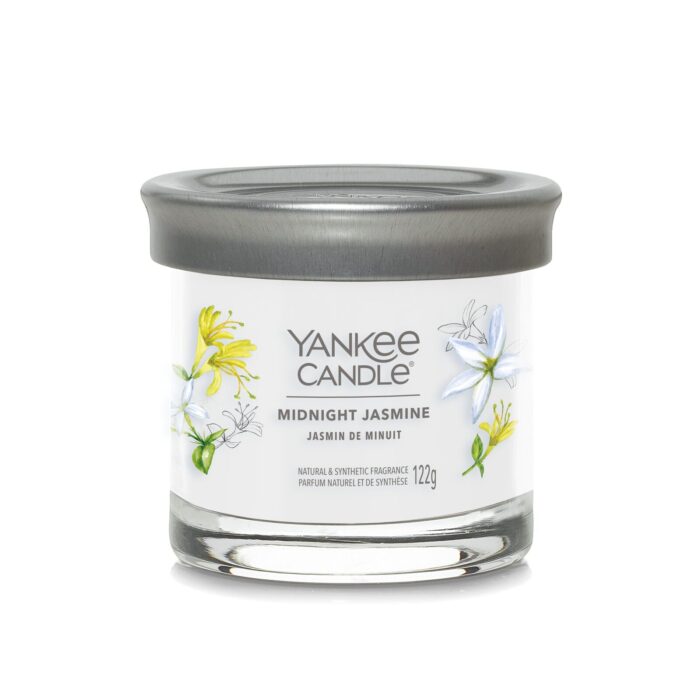 Midnight Jasmine Kerze im Glas mit grauem Deckel und Blumenetikett