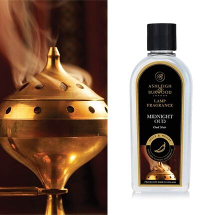 Flasche Ashleigh & Burwood Midnight Oud Duftlampenöl mit Etikett