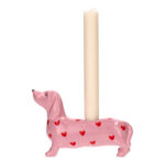 Mignon Kerzenhalter Dackel mit Herzen rosa 17x6x11,5cm – Hauptansicht