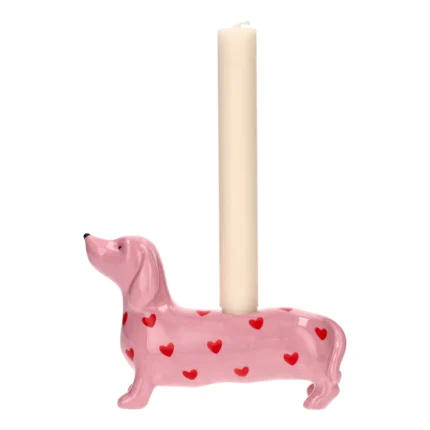Mignon Kerzenhalter Dackel mit Herzen rosa 17x6x11,5cm – Hauptansicht