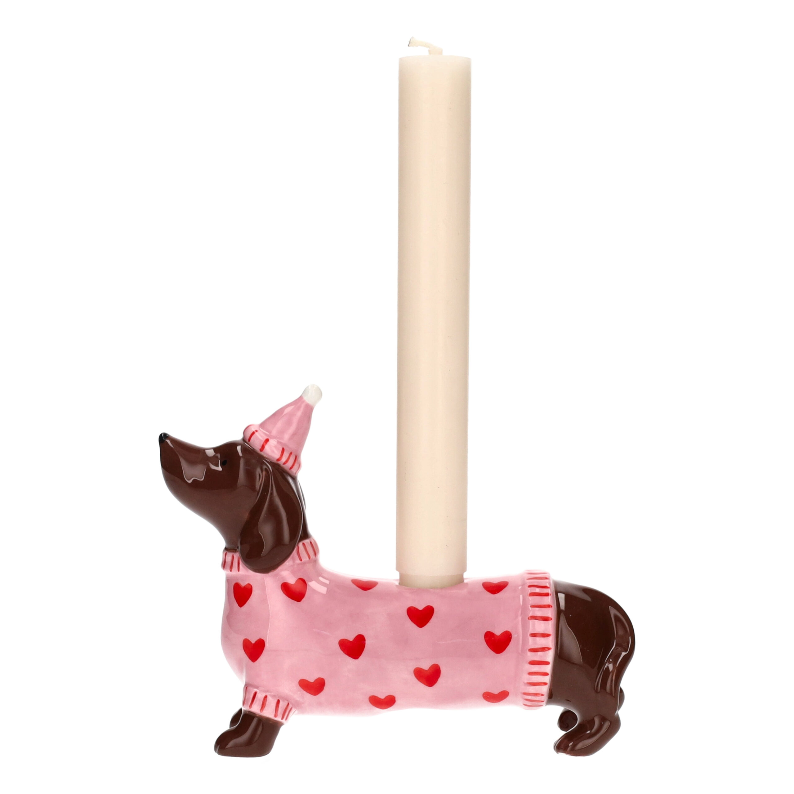 Mignon, Kerzenhalter Dackel mit Mütze, rosa – Optimiertes Produktbild Mignon, Kerzenhalter Dackel mit Mütze, rosa – Hauptansicht