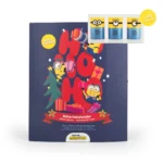 Minions Adventskalender mit drei abgebildeten Behältern und Wachswärmer-Hinweis