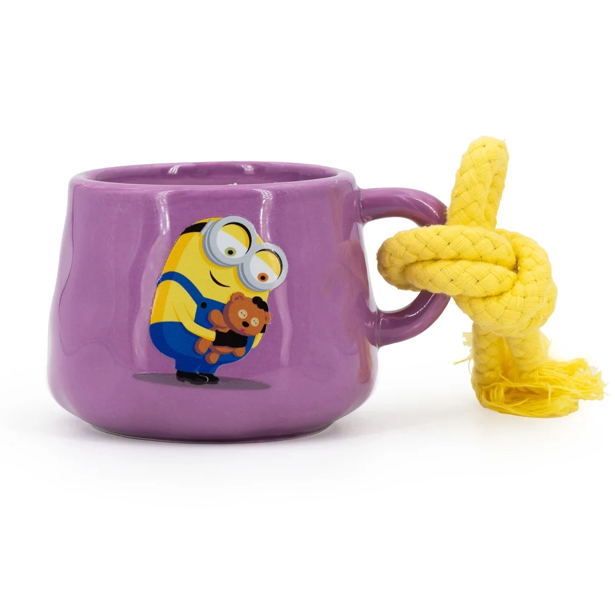 Minions Kerzentasse mit Kordel Lila Kerzentasse mit gelber Kordel und Minion mit Teddybär