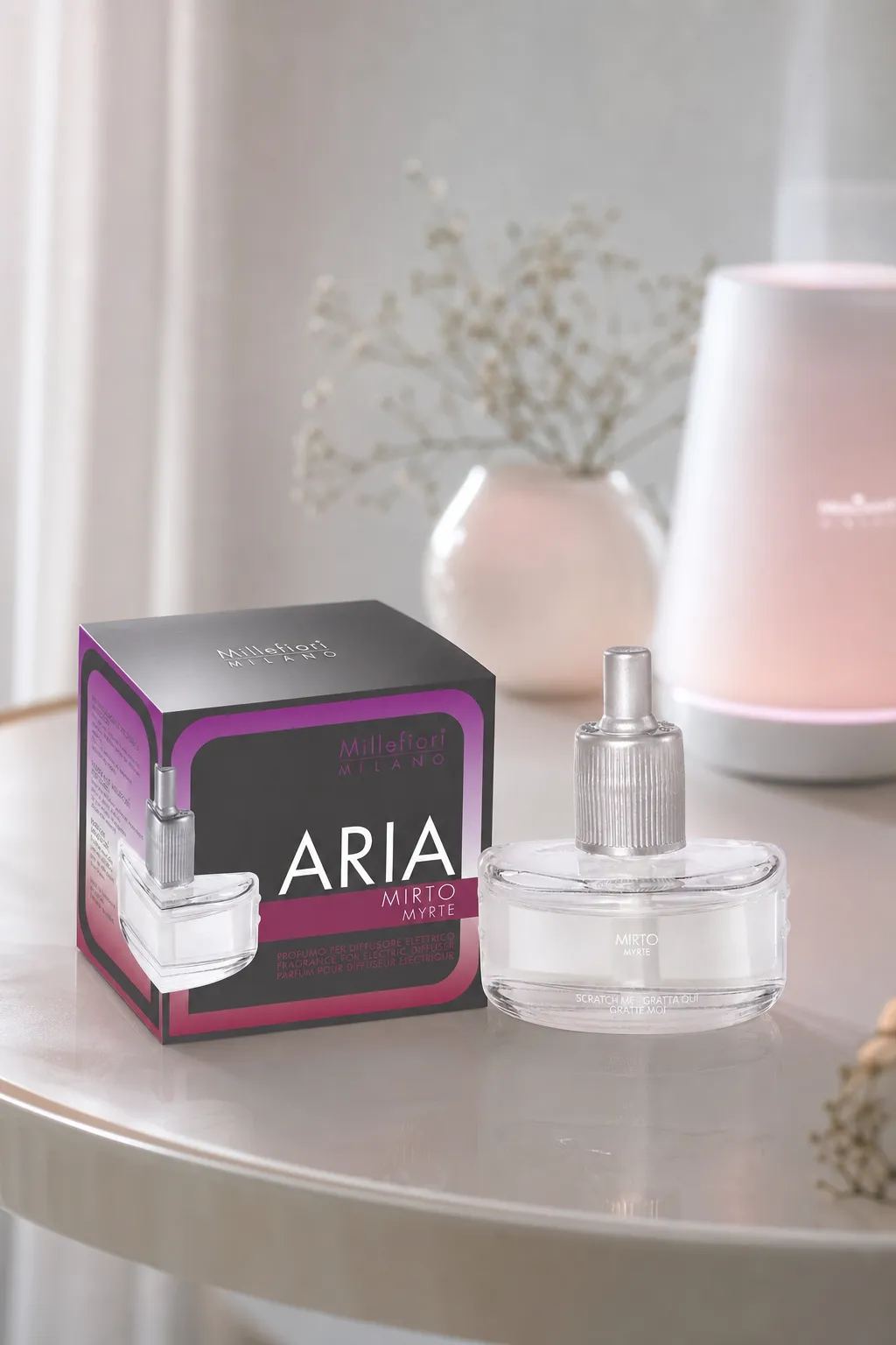 Mirto Kartusche für Aria Diffuser – Stimmungsbild Mirto Kartusche für Aria Diffuser in einer stimmungsvollen Anwendungsszene