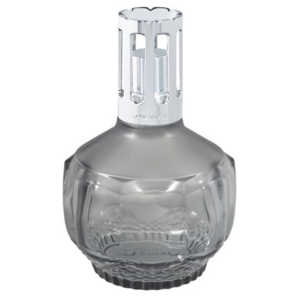 Graue Molecule Lampe Berger mit rundem Glasbehälter und Metallaufsatz