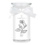 JewelCandle Morning Rose Kerze im Glas mit weißer Schleife und Rosenmotiv