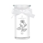 JewelCandle Morning Rose Kerze mit Rosenmotiv und weißer Schleife