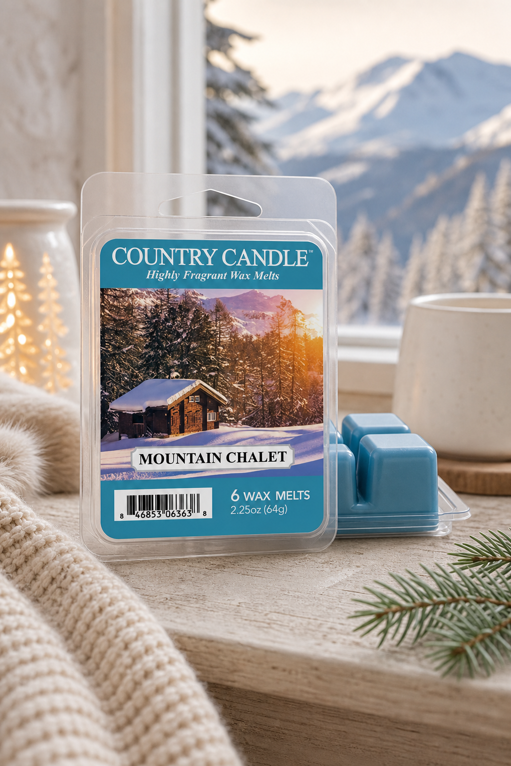 Mountain Chalet Wax Melts 64g in einer stimmungsvollen Anwendungsszene