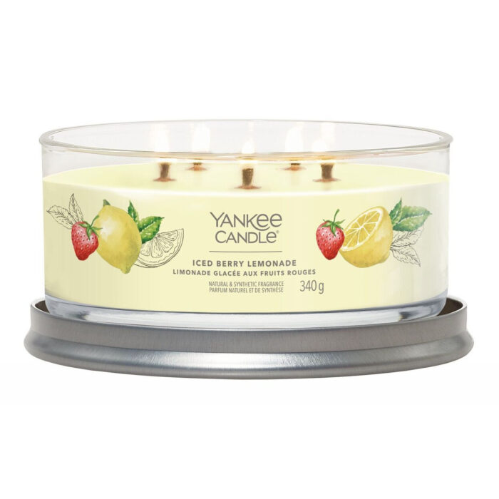 Geöffnete Yankee Candle Iced Berry Lemonade Kerze mit fünf sichtbaren Dochten