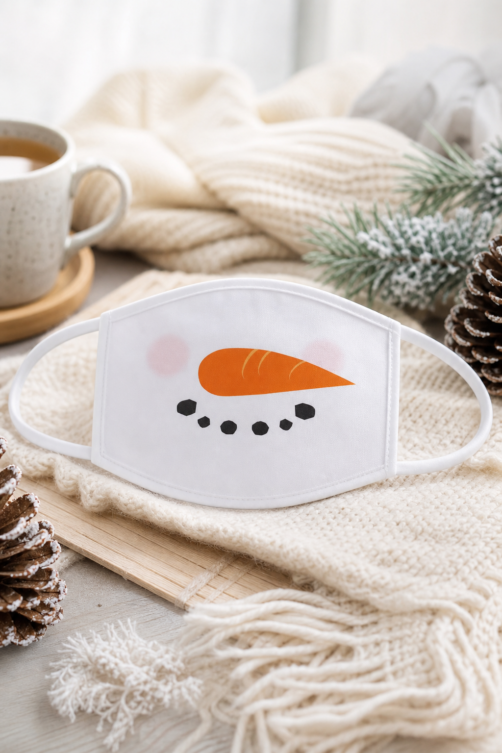 Mund-Nasen-Maske - Winter Schneemann in einer stimmungsvollen Anwendungsszene