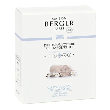 Maison Berger Verpackung mit Aufdruck Caresse de Coton und Intensitätsstufe drei