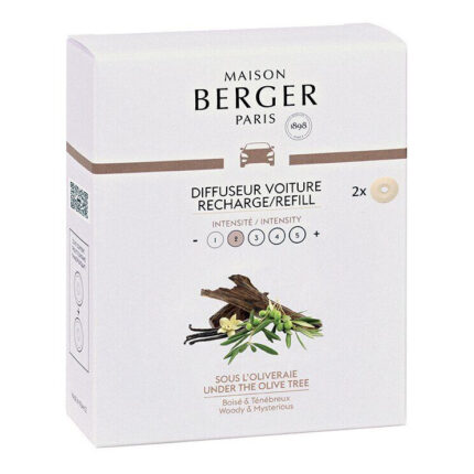 Verpackung der Autoduft-Nachfüller Unter dem Olivenbaum von Maison Berger