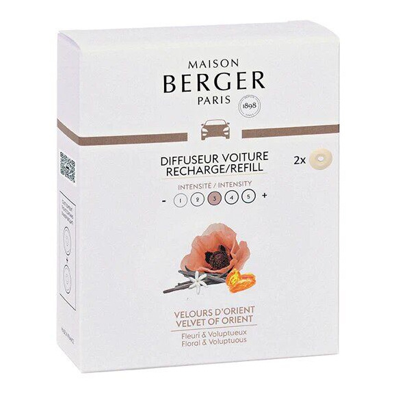 Velours d’Orient Autoduft-Nachfüller Verpackung mit Maison Berger Autoduft-Nachfüllern Velours d’Orient, 2 Stück