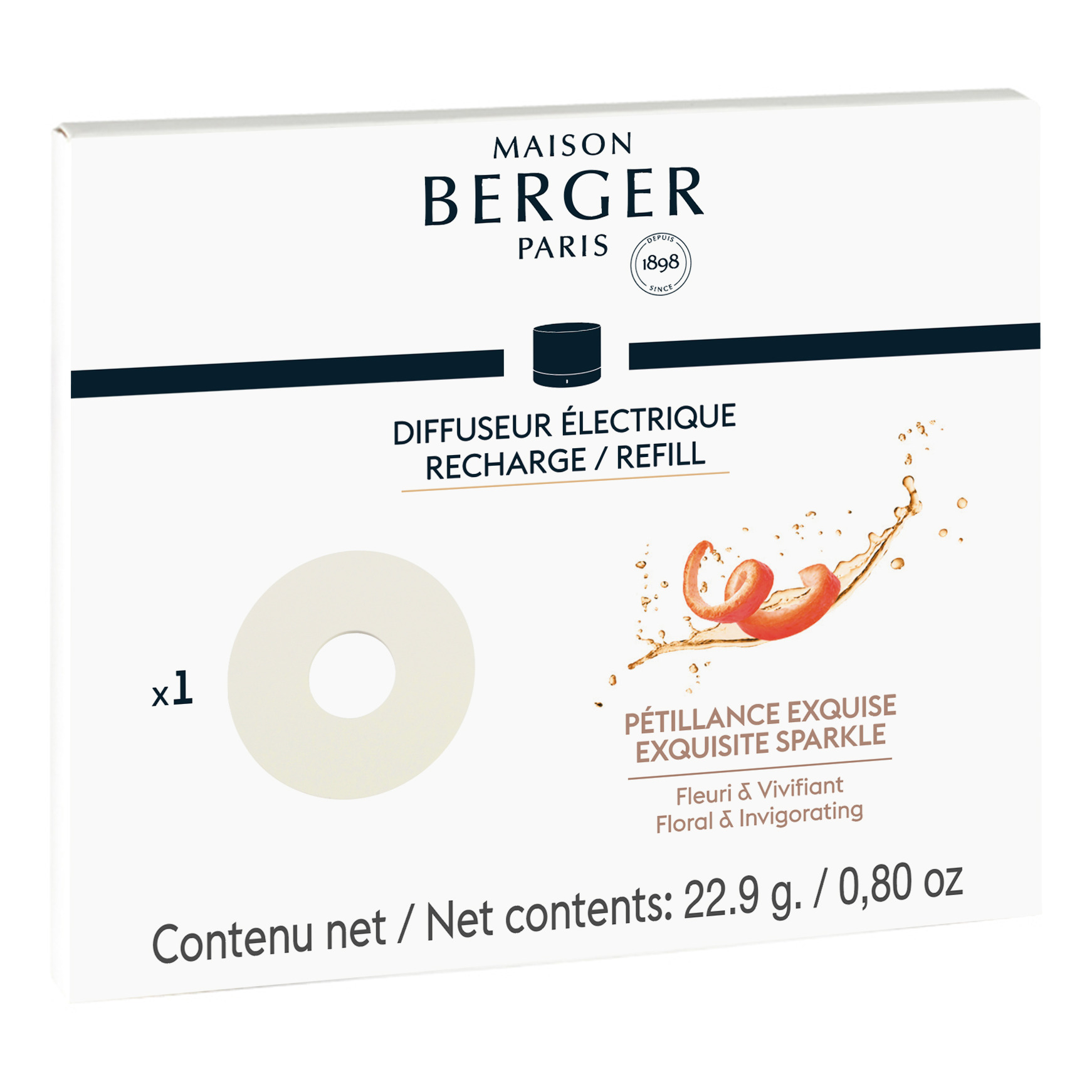 Diffuser-Nachfüller mit Verpackung Verpackung des Maison Berger Nachfüllers mit runder Nachfülleinheit