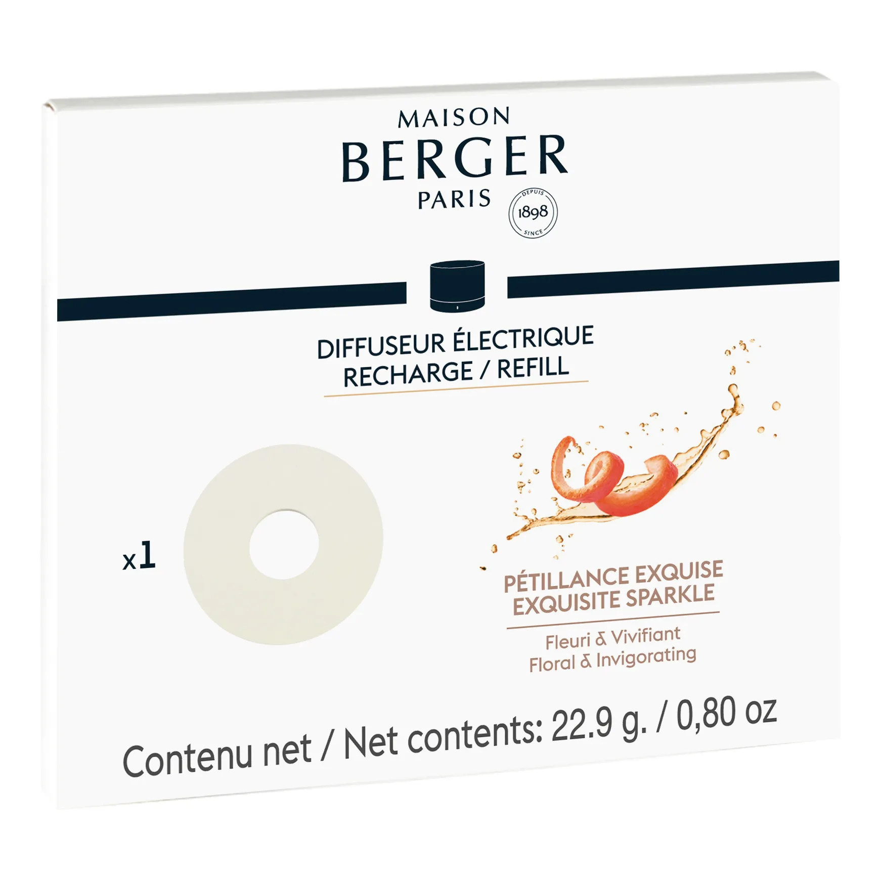 Diffuser-Nachfüller mit Verpackung Verpackung des Maison Berger Nachfüllers mit runder Nachfülleinheit