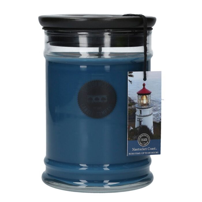Blaue Nantucket Coast Kerze im Glas mit Leuchtturm-Anhänger