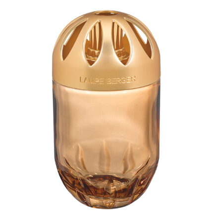 Goldfarbene Lampe Berger mit dekorativem Gitteraufsatz