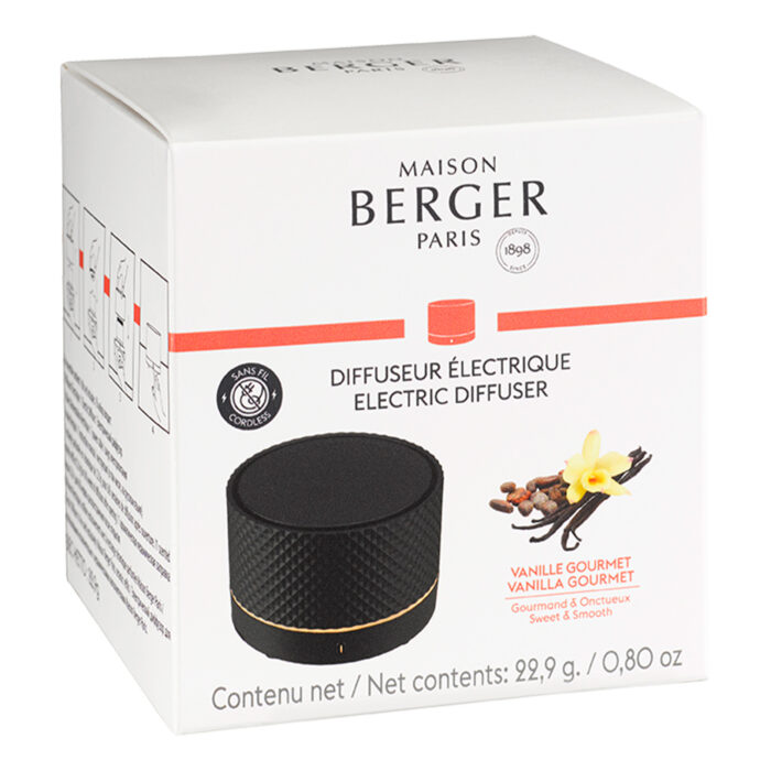 Frontansicht der Maison Berger Paris Verpackung mit schwarzem Diffuser
