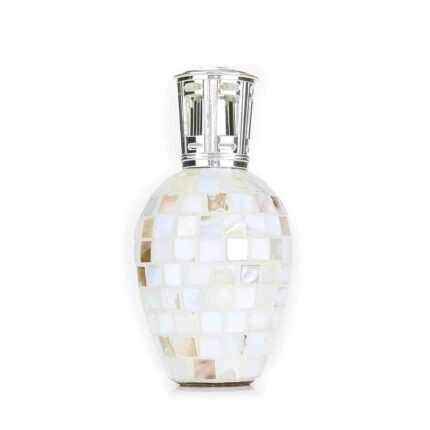Duftlampe mit mosaikartigem Korpus und silberfarbenem, durchbrochenem Aufsatz