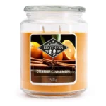 Orange Cinnamon Duftkerze im Glas mit zwei Dochten und Etikett