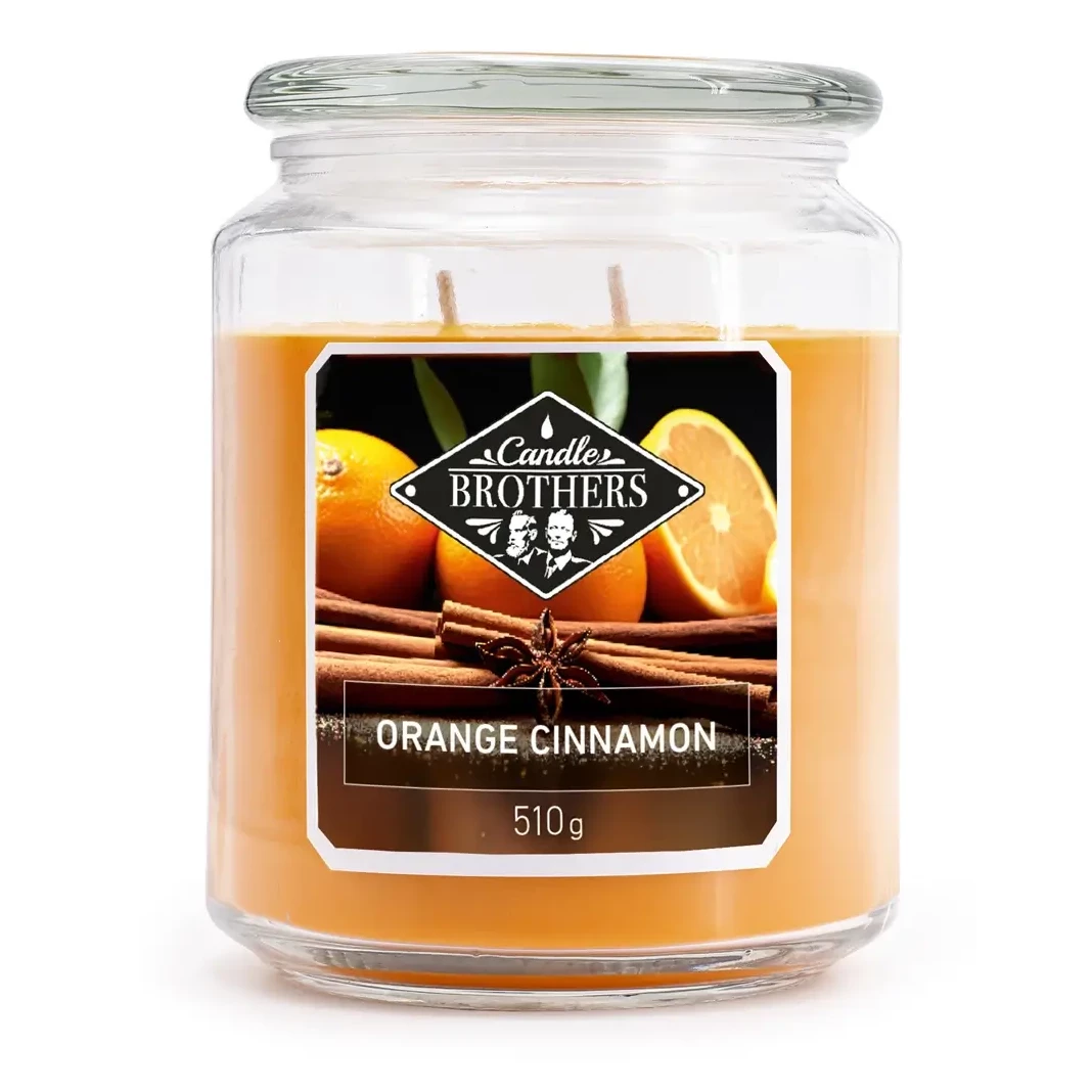 Orange Cinnamon Duftkerze im Glas Orange Cinnamon Duftkerze im Glas mit zwei Dochten und Etikett