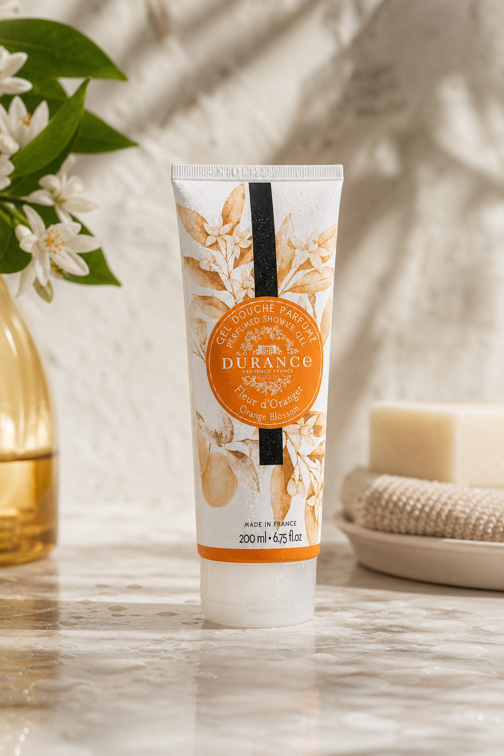 Orangenblüte Duschgel 200ml in einer stimmungsvollen Anwendungsszene