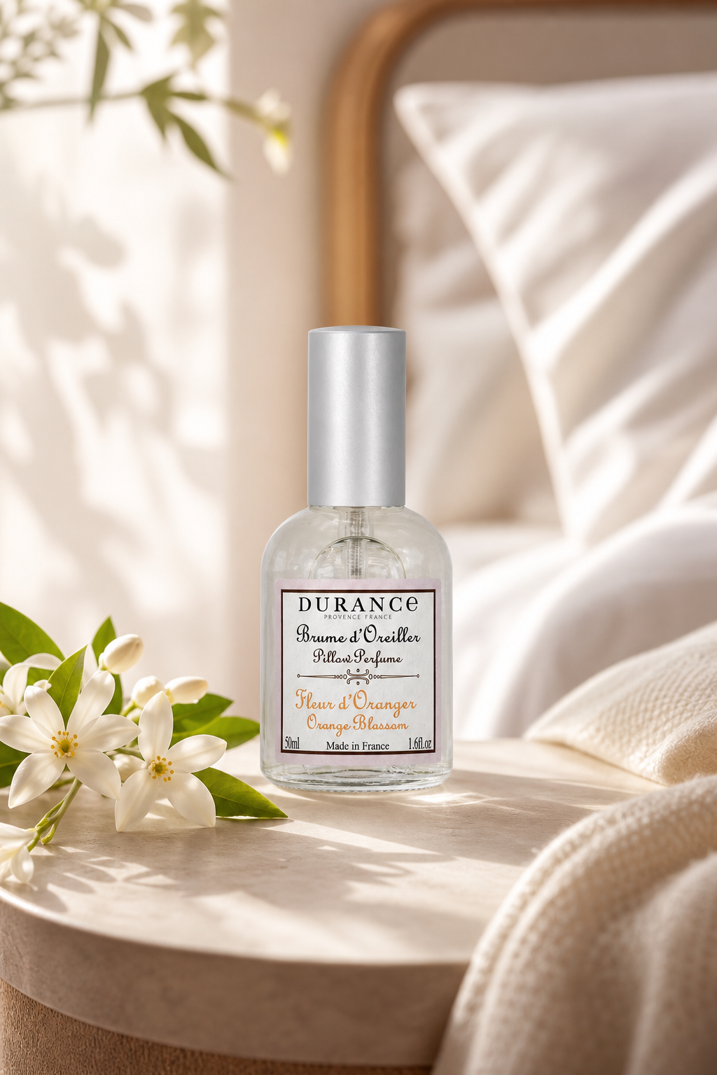 Orangenblüte Kopfkissenspray 50ml in einer stimmungsvollen Anwendungsszene