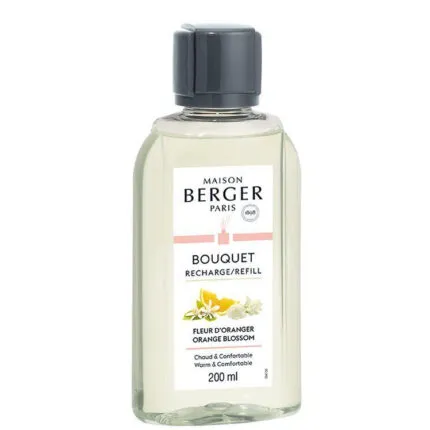 Transparente Maison Berger Paris Nachfüllflasche mit Fleur-d’Oranger-Etikett, 200 ml