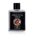 Frontansicht der Oriental Spice Fragrance Oil Flasche mit schwarzem Etikett