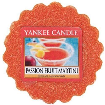 Orangefarbenes Yankee-Candle-Wachs mit Etikett Passion Fruit Martini
