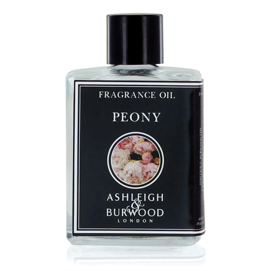 Peony Fragrance Oil Fläschchen Nahaufnahme eines Peony Fragrance Oil Fläschchens mit schwarzem Verschluss