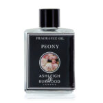 Nahaufnahme eines Peony Fragrance Oil Fläschchens mit schwarzem Verschluss