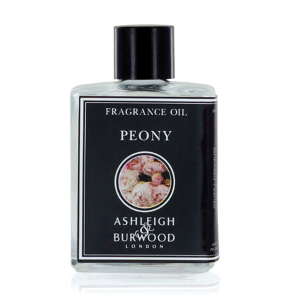Nahaufnahme eines Peony Fragrance Oil Fläschchens mit schwarzem Verschluss