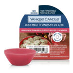 Yankee Candle Peppermint Pinwheels Wax Melt mit rotem Wachsstück und Verpackung