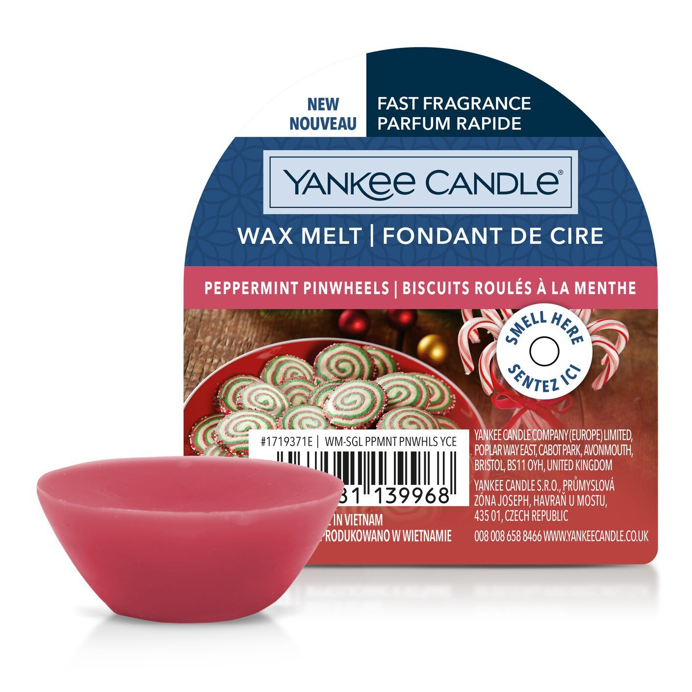 Yankee Candle Peppermint Pinwheels Wax Melt Yankee Candle Peppermint Pinwheels Wax Melt mit rotem Wachsstück und Verpackung
