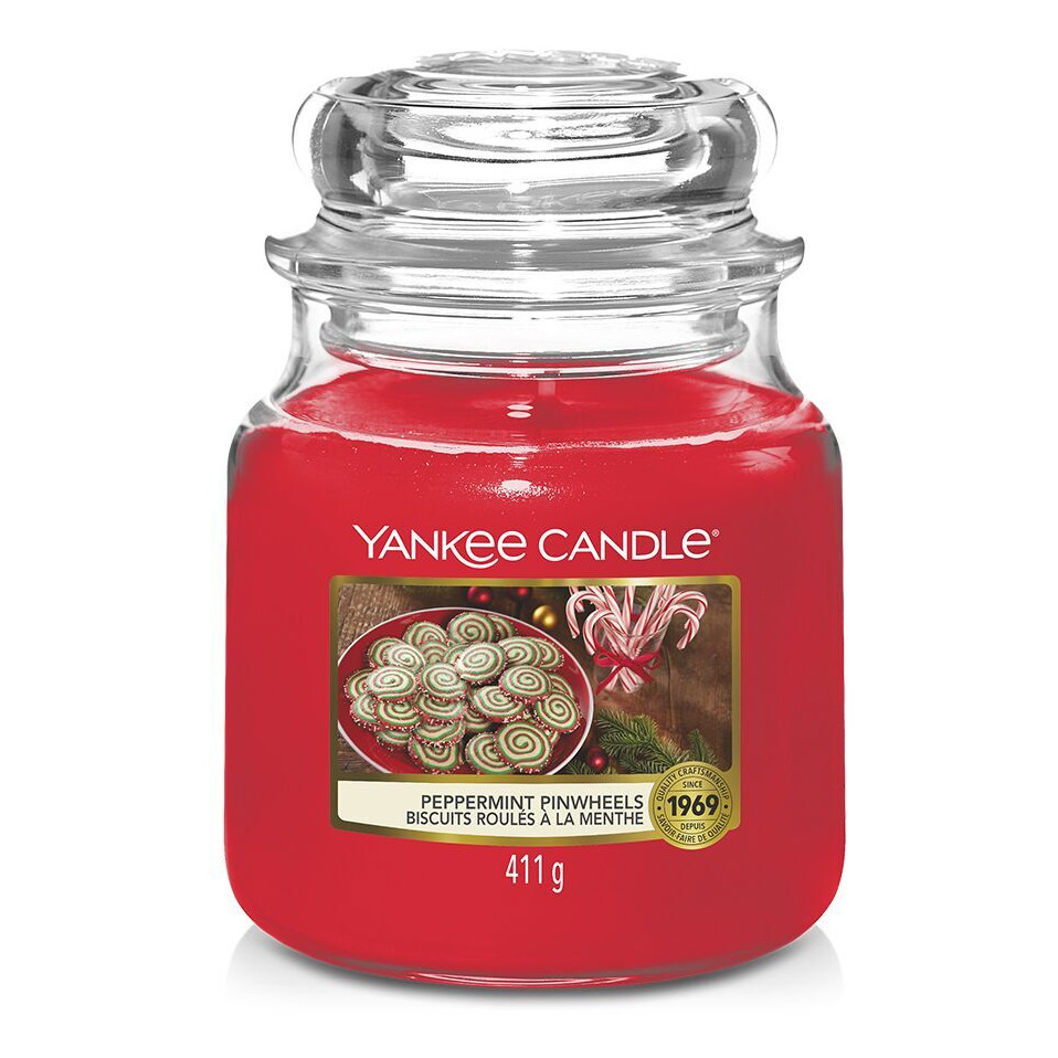 Yankee Candle Peppermint Pinwheels Rote Yankee Candle Peppermint Pinwheels Duftkerze im Glas mit Deckel