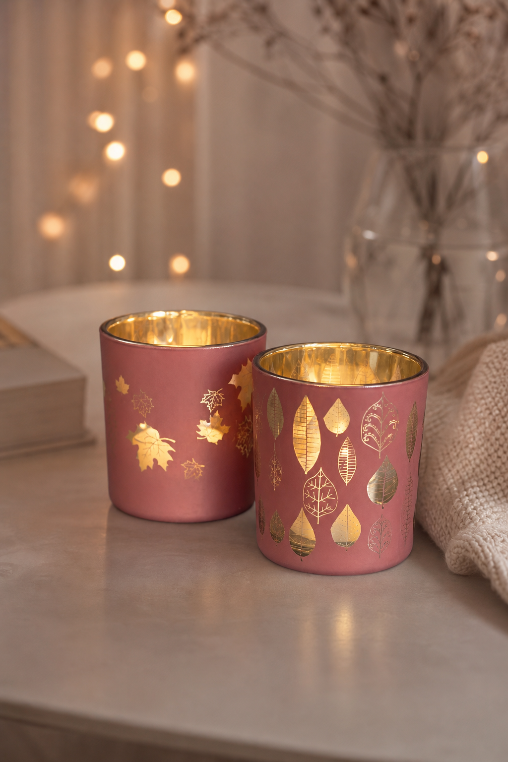 Piazza Ahorn Votivglas 7cm glory pink/gold in einer stimmungsvollen Anwendungsszene