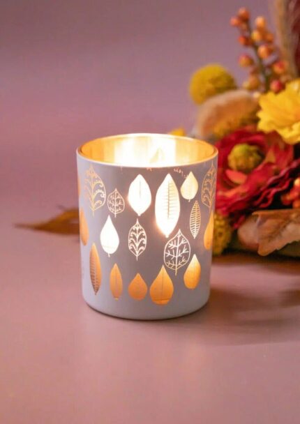 Piazza Blatt Votivglas 7cm creme/gold – Produktansicht