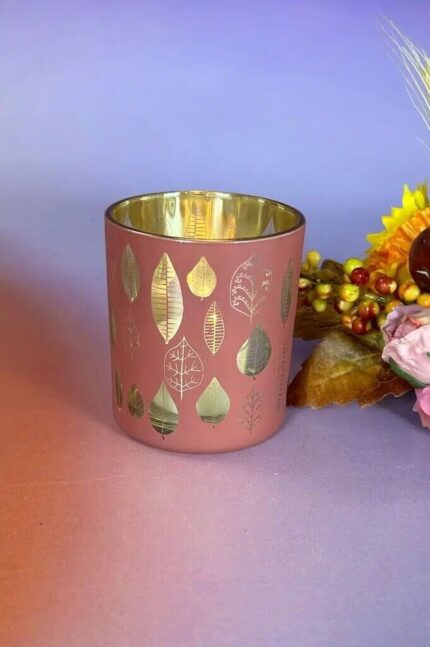 Piazza Blatt Votivglas 7cm glory pink/gold – Produktansicht
