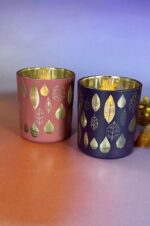 Piazza Blatt Votivglas 7cm red plum/gold – Produktansicht