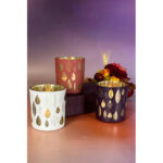 Piazza Blatt Votivglas 7cm red plum/gold – Produktansicht
