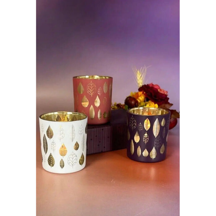 Piazza Blatt Votivglas 7cm red plum/gold – Produktansicht
